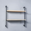Contemporary Wall Unit Bookcase Metal Frame Pine Wood Shelf Bookshelf Wall-Mounted Bookshelf Wrought Iron Bag Rack Multi-Layer Clothing Store Decoration Black Wood 31.5" L x 9.8" W x 29.9" H
