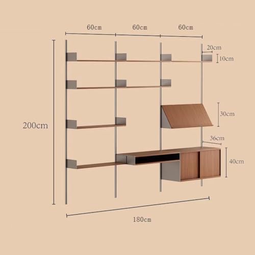 Rygcrud DIY Home Office Bookcase, 4 Tier Shelves with Storage Cabinet, Wall Mount Open Display Closet System for Book Clothing Organizer(200x180cm)