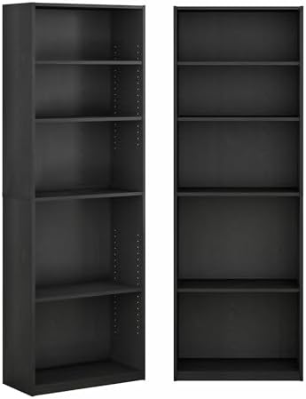 Furinno Jaya 5-Tier Book Shelf with Adjustable Shelves Set of 2, Darkwood