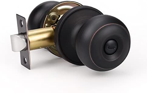 KNOBWELL Privacy Door Knobs Handles, Bed and Bath Door Knob with Lock, Oil Rubbed Bronze Door Knobs Interior, Keyless Interior Bronze Door Knob, 1 Pack