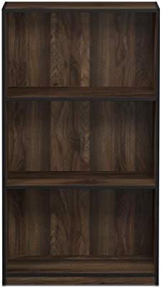 Furinno Basic 3-Tier Book Shelf with Open Shelves, Columbia Walnut