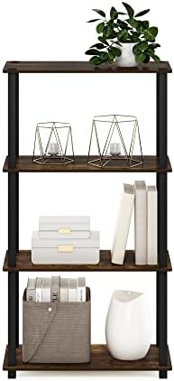 Furinno TURN-S-TUBE Storage Shelves, 4-Tier Book Shelf, Corner Shelf, Toolless Open Shelves, for Organization and Storage, Living Room, Garage, Home Office, Amber Pine
