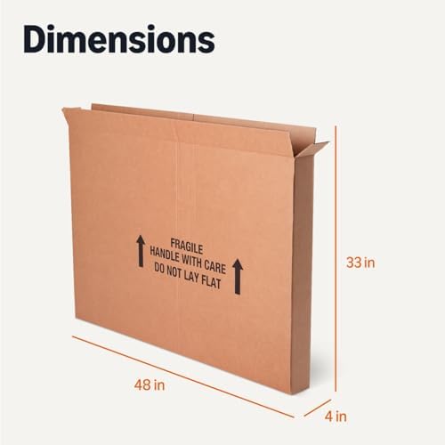 Amazon Basics TV Moving Box for 50-inch TV, Picture and Mirror, Heavy Duty Sturdy Shipping Container, 48 x 4 x 33 inches, 3-Pack