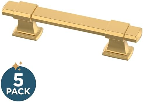 Franklin Brass 5 Pack Modern Gold Adjustable Drawer Pulls Kitchen Cabinet Handles Cupboard Knobs and Dressers Fits 1-3/8 to 4 inch (35–102mm) Hole Center | Adjusta-Pull™