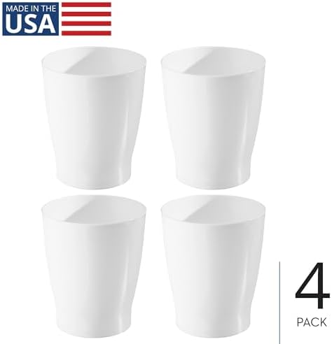 iDesign Small Round Plastic Trash Can, White, Set of 4