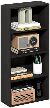 Furinno Basic Book Shelf, 4-Tier Bookcase with Open Shelf, Bookshelf, Cube Storage Organizer, 7 x 17 x 35, for Living Room, Bedroom, Home Office, Espresso