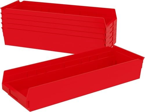 Akro-Mils 30184 Heavy Duty Plastic Shelf Bins, 24"x 8"x 4", Red, 6-Pack