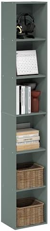 Furinno LUDER Book Shelf, 6-Tier Tall Modern Bookshelf, Bookcase with Open Shelves, 9.3 x 12 x 71, for Living Room, Bedroom, Home Office, Sage Green