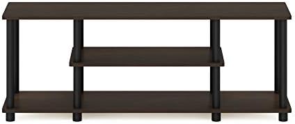 Furinno Turn-N-Tube No Tools 3D 3-Tier Entertainment TV Stand up to 50 inch TV, Round Tubes, Dark Brown / Black | for TV up to 50 Inch, Open Frame Rectangular Entertainment Center with Storage Shelf, TV Console, for Living Room, Bedroom