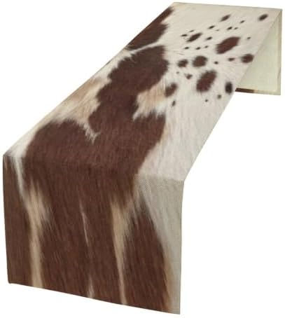 Cow Print Table Runner, Brown Cowhide Print Western Style Table Runner Country Farmhouse Cottage Cow Patten Table Decoration for Home Kitchen Dining, 13x36 Inch