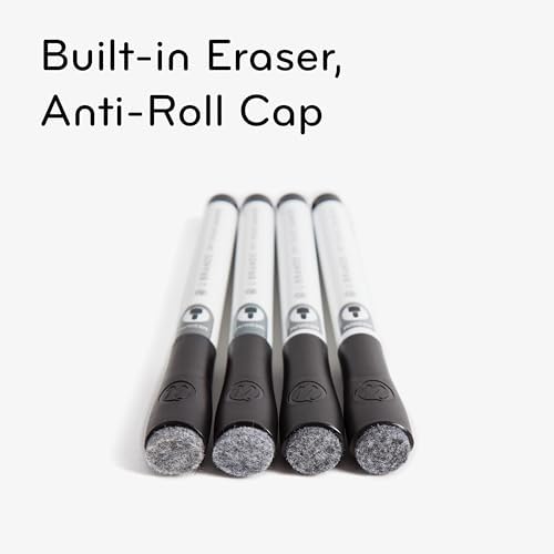 U Brands Fine Tip Dry Erase Markers with Eraser, Whiteboard Markers, Low Odor, Black, Set of 12