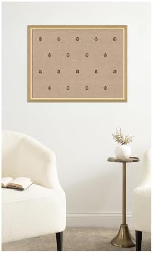 Kate and Laurel Framed Fabric Pinboard 26 x 20, Red Botanical Block Print Printed Linen Classic Bulletin Board for Use as a Vision Board or Wall Organization, Florence Gold Frame