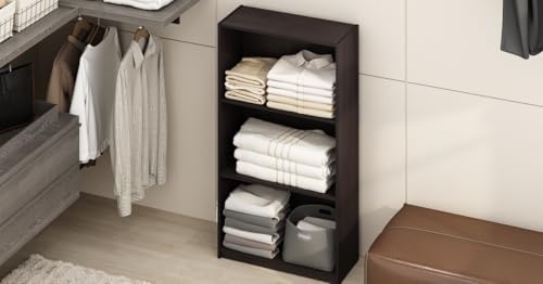 Furinno Basic 3-Tier Book Shelf with Open Shelves, Dark Walnut