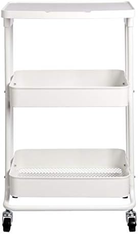 Amazon Basics 2-Tier Rolling Metal Utility Cart with Shelf, Portable Multi-Functional Storage, White