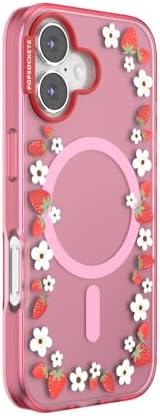 PopSockets iPhone 17 Phone Case Compatible with MagSafe, for iPhone 17, Wireless Charging Compatible, Case Only - Strawberry Frame