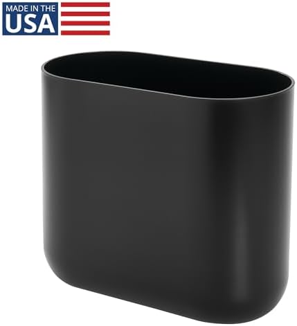 iDesign Small Slim Plastic Bathroom Trash Can, Black