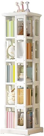 GAMAK Rotating Bookshelf 360 Display 4 Tier Floor Standing Bookcase Small Book Shelf Stand on Wheels Kids Bookshelf and Storage Rack for Small Space (Size : Bamboo, Color : Five)