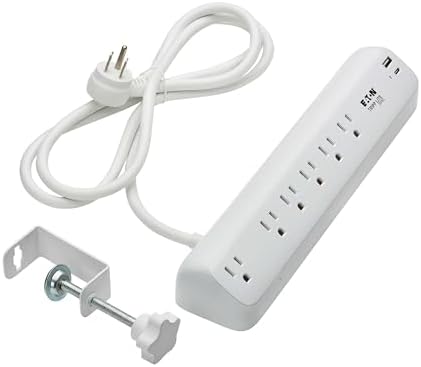 Eaton Tripp Lite Series Desk Clamp Power Strip Surge Protector, 6-Outlets, USB-A & USB-C Charging Ports, 900 Joules, 6ft Flat Extension Cord, Lifetime Manufacturer's Warranty (TLP66UCLAMP)