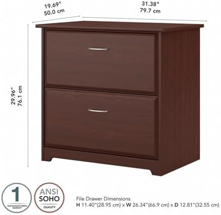 Bush Home Cabot 2 Drawer Lateral File Cabinet in Harvest Cherry, Home Office Chest for Letter, Legal, and A4-size Document Storage