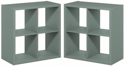 Furinno Cubicle Book Shelf Set of 2, 4-Cube Bookshelf, Sage Green