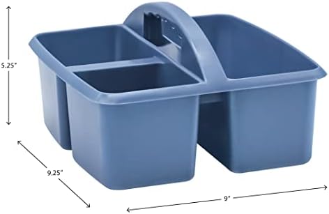 Teacher Created Resources Slate Blue Portable Plastic Storage Caddy 6-Pack for Classrooms, Kids Room, and Office Organization, 3 Compartments