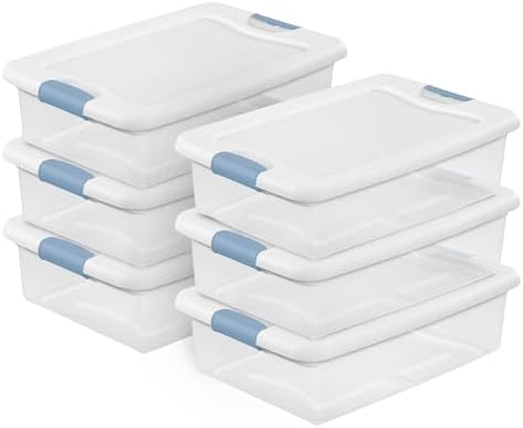 Sterilite Latching Box with Lids for Home and Office, 32 Quart, 6-Pack