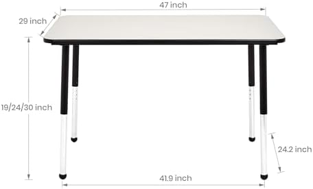 Amazon Basics Adjustable Height Rectangular Classroom Activity Table, Writing Desk for School and Home, Grey Top/Black Edge, 47" W x 29" L x 30" H