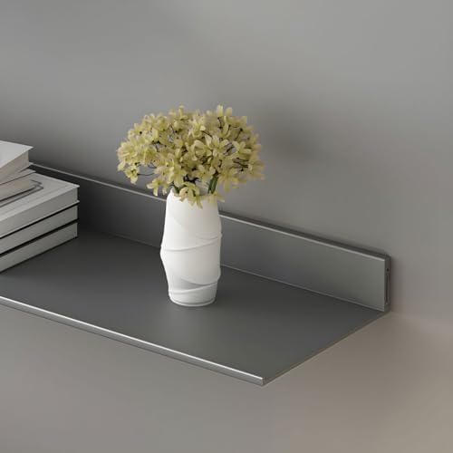 Metal Bookshelf Wall Mounted Contemporary Bookcase Office Aluminum Alloy Wallmounted Storage Shelf Living Room Bookshelf Metal Partition Single-layer Display Shelf Grey 39.4"L x 8.3"W x 3.1"H