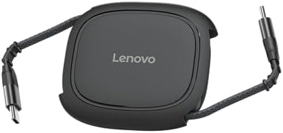 Lenovo 240W USB-C Retractable Cable, PD Fast Charging USB-C to USB-C, Smart Retractable Design, 1.2m (3.94 Ft), 480Mbps Data Transfer, Compact Portable Charger Cable for Laptop Tablet Phone, Black