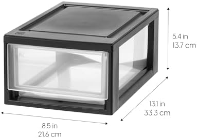 IRIS USA 2-Pack, 6 Qt. Small Stacking Drawer Storage Organizer, Black