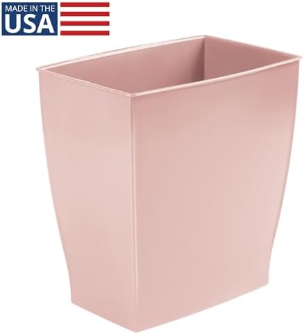 iDesign Small Plastic Bathroom Trash Can, Slim Rectangle Garbage Bin, Pink