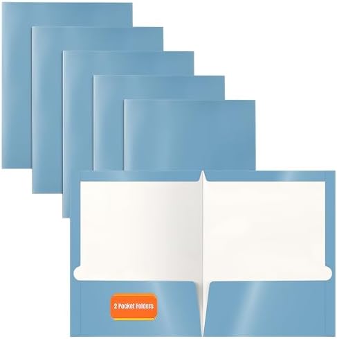 Better Office Products 2 Pocket Glossy Laminated Light Blue Paper Folders, Letter Size, Lt. Blue Paper Portfolios Box of 25 Light Blue Folders
