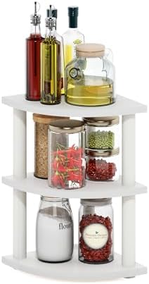 Furinno Turn-N-Tube Kitchen Countertop Organizer, 3-Tier Corner Countertop Organizer Shelf, Corner Shelf, for Kitchen, Pantry, Organizers and Storage, White