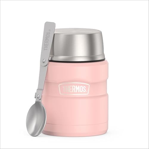 THERMOS Stainless King Food Jar with Spoon, 16oz, Matte Pink