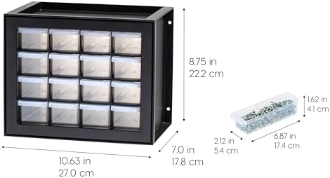 IRIS USA 16-Drawer Small Drawer Organizer, Garage Desk Storage, Black