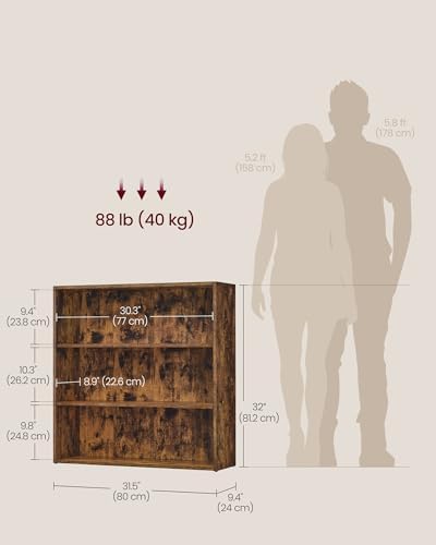 VASAGLE 3-Tier Bookshelf, Storage Organizer, 31.5 x 9.5 x 32 Inches