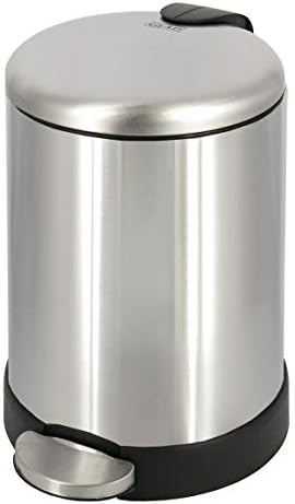 Glad Small Trash Can, 1.2 Gallon | Round Stainless Steel Garbage Bin with Soft Close Lid & Step Foot Pedal | Metal Waste Basket with Removable Inner Bucket, Stainless, 8 x 9.5 x 12 inches