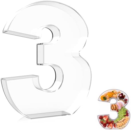 13.8" Extra Large Acrylic Number Charcuterie Board Box, Reusable Fillable Number Cake Candy Dish Display Serving Tray for Birthday Anniversary Party Decoration (3)
