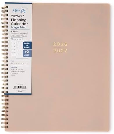 Blue Sky 2026-2027 Weekly & Monthly Academic Planner, 8.5"x11", Sand