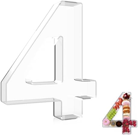 13.8" Extra Large Acrylic Number Charcuterie Board Box, Reusable Fillable Number Cake Candy Dish Display Serving Tray for Birthday Anniversary Party Decoration (4)