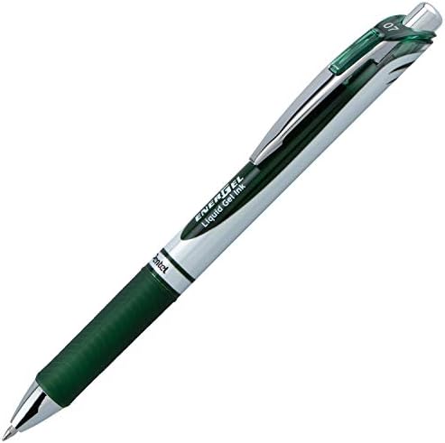 Pentel EnerGel RTX Retractable Liquid Gel Ink Pen, (0.7mm) Medium line, Forest Green Ink, Box of 12 Pens (BL77-D3)