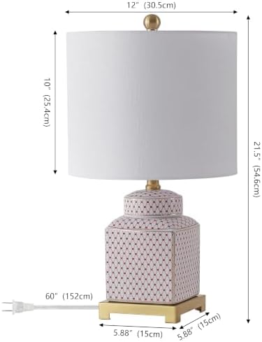 JONATHAN Y Cleo 21.5" Red & White Ceramic Table Lamp with Brass Base