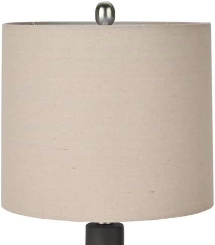 Nourison Home 22" Black Ceramic Table Lamp with Oatmeal Linen Shade for Modern Farmhouse, Bedside Lamp, Living Room Lamp, Small Accent Lamp for Dining Room