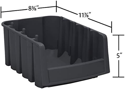 Akro-Mils 30718 Economy Stacking Shelf Plastic Storage Bins, (12-Inch x 8-3/8-Inch x 5-Inch), Black (8-Pack)