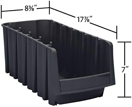 Akro-Mils 30778 Economy Stacking Shelf Plastic Storage Bins, (18-Inch x 8-3/8-Inch x 7-Inch), Black (8-Pack) (30778BLACK)