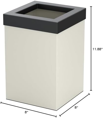 Gatco Small Bathroom Trash Can with Lid, Square 3 Gallon Stainless Steel Wastebasket, Under Sink, Matte Pearl and Matte Black, for Bathroom, Bedroom, Office (1935MX)