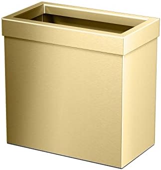 Gatco Modern Rectangle Wastebasket, Brushed Brass - Stainless Steel Trash Can with Removable Lid, Leakproof, 3 Gallon Capacity for Bathroom, Bedroom, Kitchen, or Office