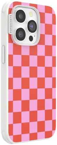 PopSockets iPhone 14 Pro Phone Case with MagSafe- to-Go Wrap | Magnetic, Wireless Charging, Camera & Drop Protection, Checkered, Red, Textured