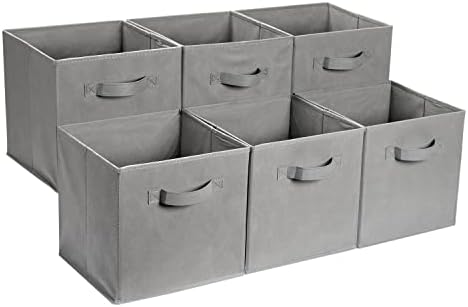 Amazon Basics Collapsible Fabric Storage Cube Bins Organizer with Handles for Organizing, Sturdy, Gray, 13 x 13 x 13 inch, 6-Pack
