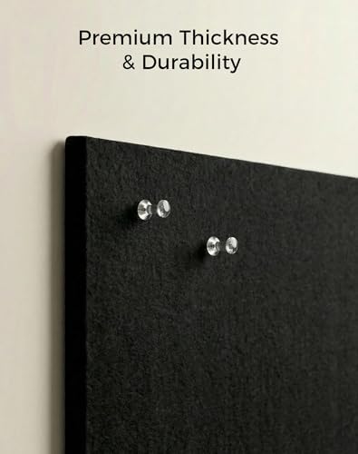 Aothia Felt Bulletin Board Tiles, 12-Pack 48"x36" Large Pin Board for Wall, Modern Cork Board Alternative for Notes, Photos, Memo & Office Organization, 70 Adhesive Tabs & 40 Push Pins, Black